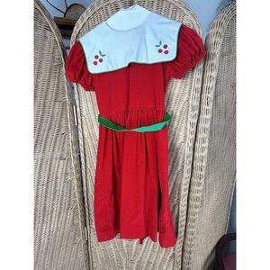 vintage girls dress Size 7 Red Velvet Lisa Jackson Green Sash